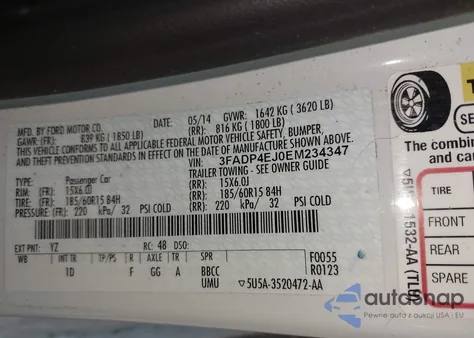 2014 Ford Fiesta Se from USA, damaged, VIN 3FADP4EJ0EM234347